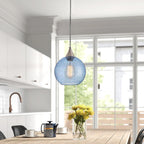 Suspension Farmhouse à 1 lumière en nickel brossé avec abat-jour en verre grainé bleu