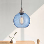 Suspension Farmhouse à 1 lumière en nickel brossé avec abat-jour en verre grainé bleu