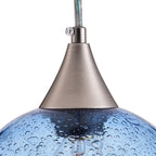 Suspension Farmhouse à 1 lumière en nickel brossé avec abat-jour en verre grainé bleu