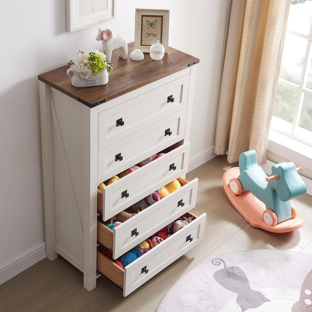 Commode haute en bois à 5 tiroirs de style ferme, idéale pour la chambre à coucher