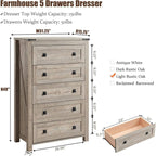 Commode haute en bois à 5 tiroirs de style ferme, idéale pour la chambre à coucher