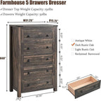 Commode haute en bois à 5 tiroirs de style ferme, idéale pour la chambre à coucher