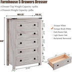 Commode haute en bois à 5 tiroirs de style ferme, idéale pour la chambre à coucher