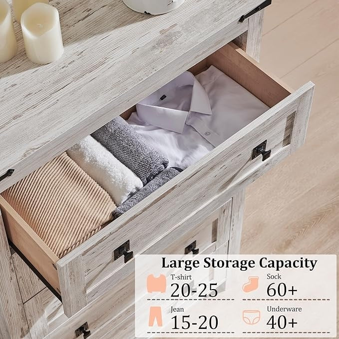 Commode haute en bois à 5 tiroirs de style ferme, idéale pour la chambre à coucher