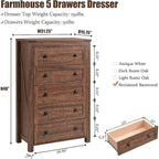 Commode haute en bois à 5 tiroirs de style ferme, idéale pour la chambre à coucher