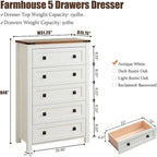 Commode haute en bois à 5 tiroirs de style ferme, idéale pour la chambre à coucher