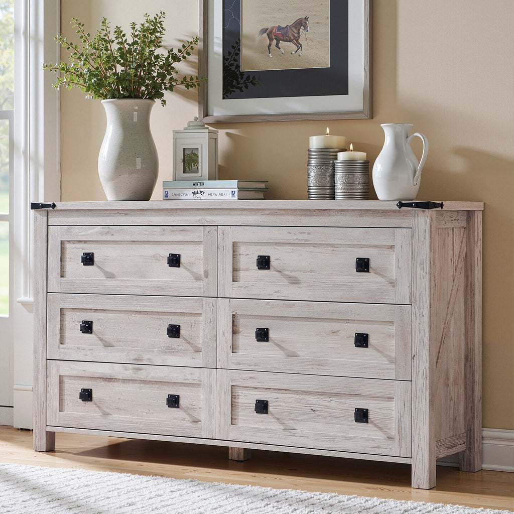 Commode 6 tiroirs style ferme, meuble TV en bois, commode