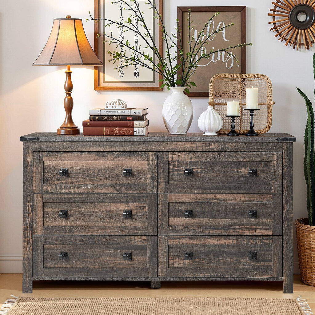 Commode 6 tiroirs style ferme, meuble TV en bois, commode