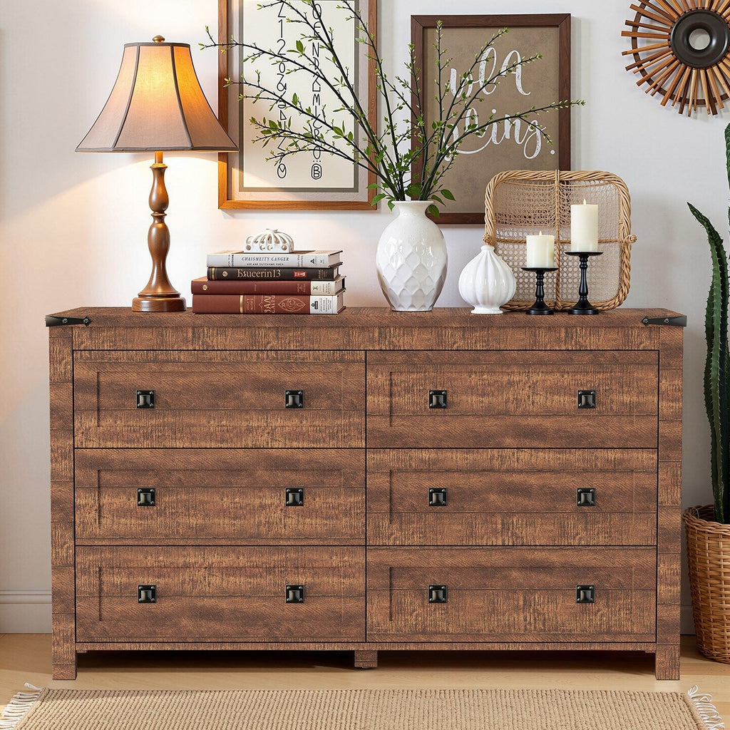 Commode 6 tiroirs style ferme, meuble TV en bois, commode
