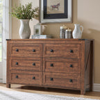 Commode 6 tiroirs style ferme, meuble TV en bois, commode