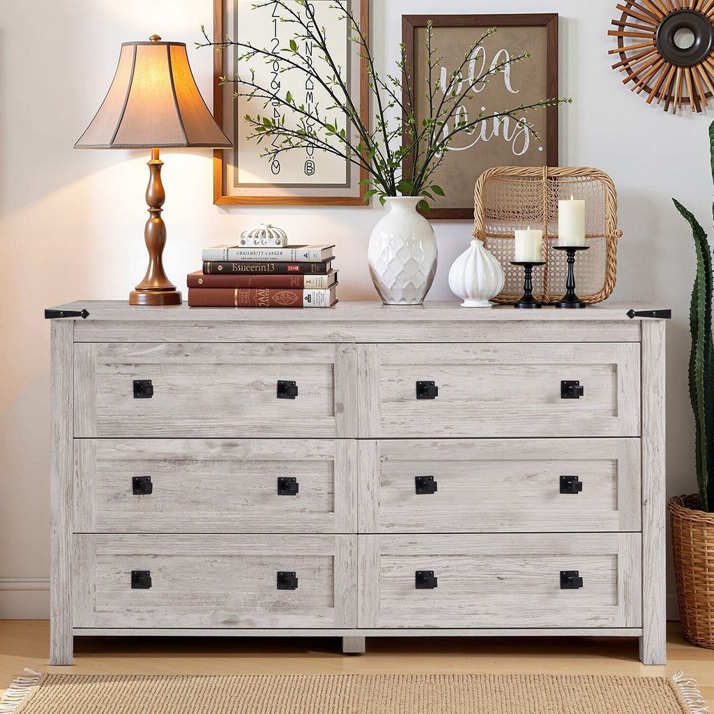 Commode 6 tiroirs style ferme, meuble TV en bois, commode