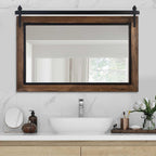 Miroir mural de salle de bain en bois naturel de style grange de ferme