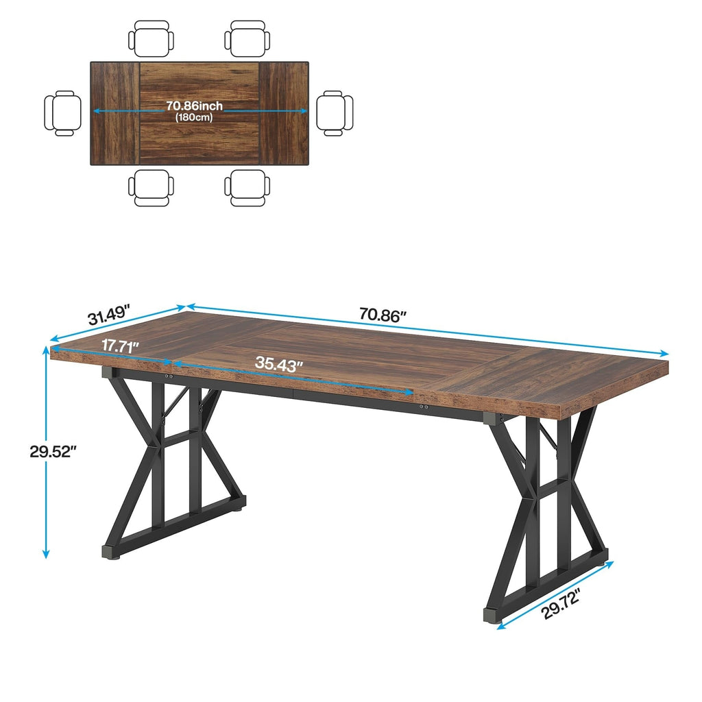 Table à manger de style ferme pour 6 personnes, table de cuisine rectangulaire en bois de 70,8 pouces