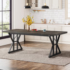 Table à manger de style ferme pour 6 personnes, table de cuisine rectangulaire en bois de 70,8 pouces