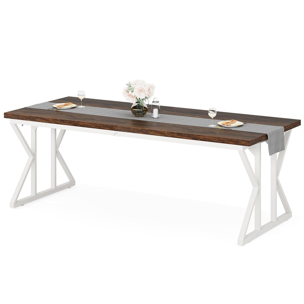 Table à manger de style ferme pour 6 personnes, table de cuisine rectangulaire en bois de 70,8 pouces