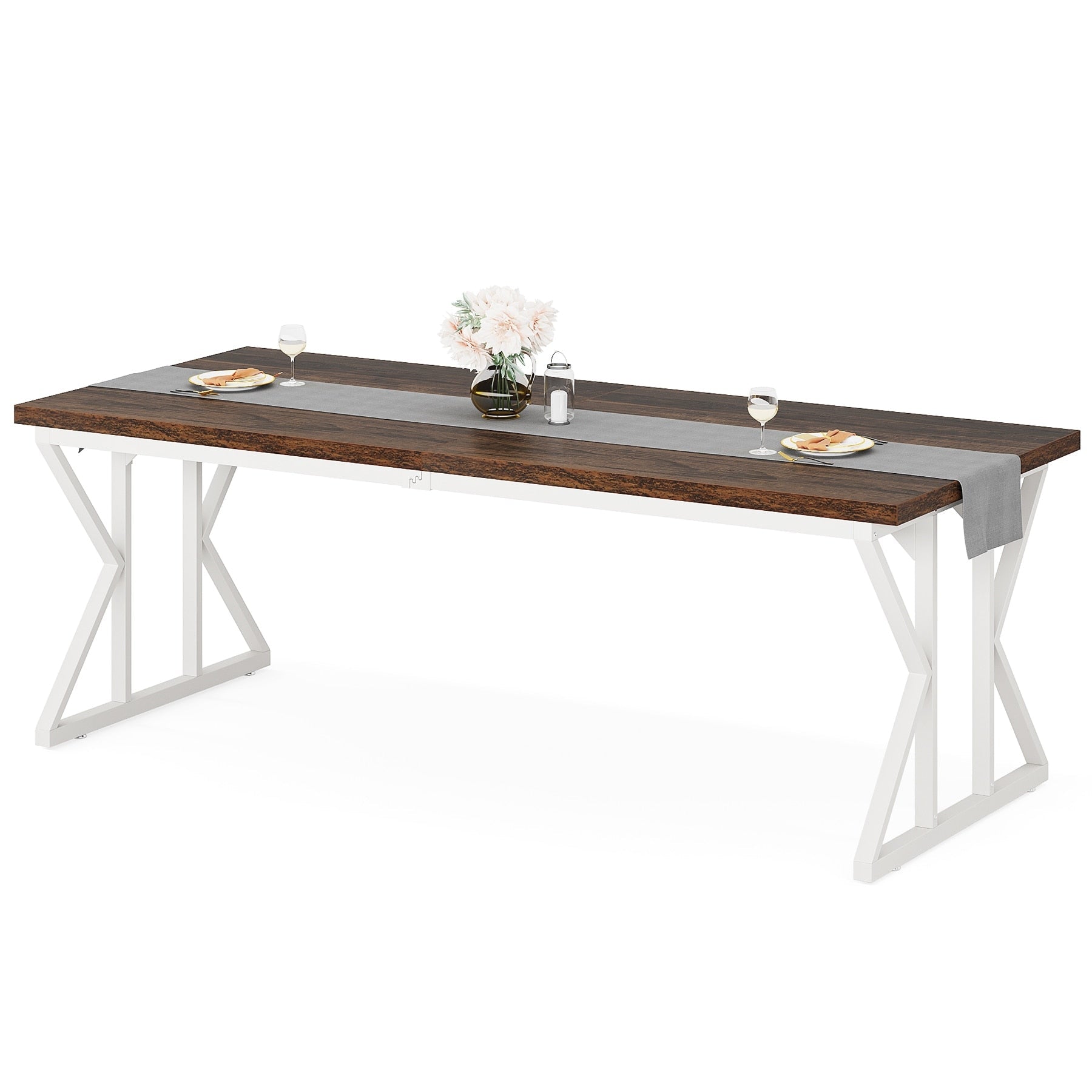 Table à manger de style ferme pour 6 personnes, table de cuisine rectangulaire en bois de 70,8 pouces