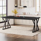Table à manger de style ferme pour 6 personnes, table de cuisine rectangulaire en bois de 70,8 pouces