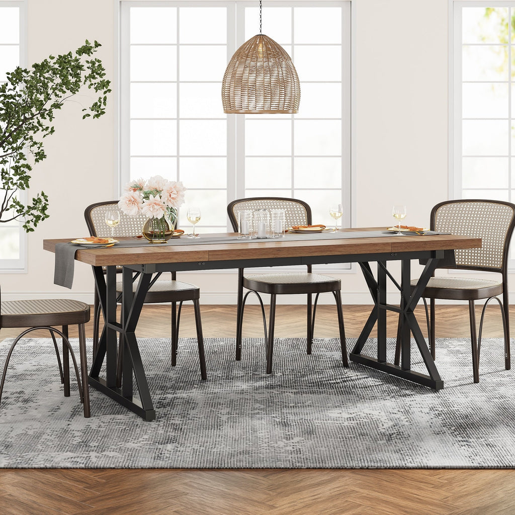 Table à manger de style ferme pour 6 personnes, table de cuisine rectangulaire en bois de 70,8 pouces