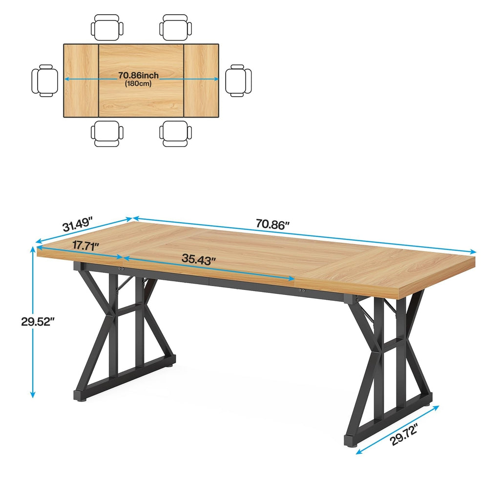 Table à manger de style ferme pour 6 personnes, table de cuisine rectangulaire en bois de 70,8 pouces