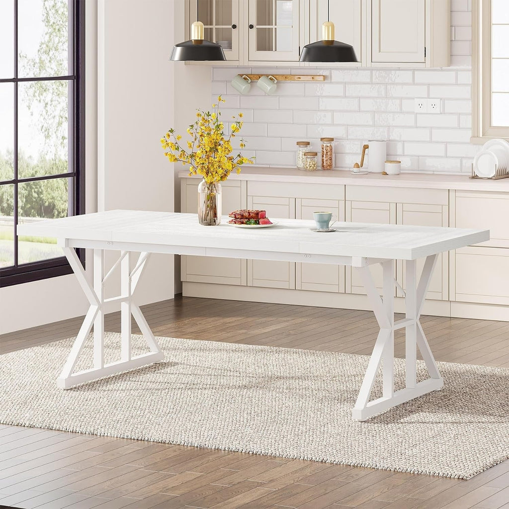 Table à manger de style ferme pour 6 personnes, table de cuisine rectangulaire en bois de 70,8 pouces
