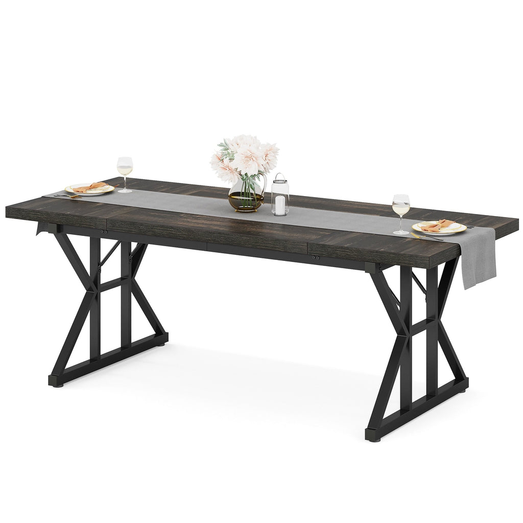 Table à manger de style ferme pour 6 personnes, table de cuisine rectangulaire en bois de 70,8 pouces