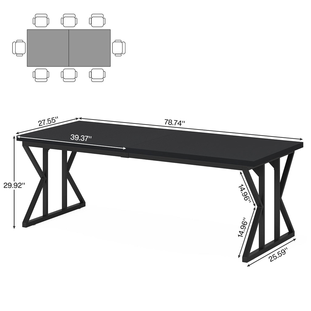 Table à manger de style ferme pour 6 personnes, table de cuisine rectangulaire en bois de 70,8 pouces
