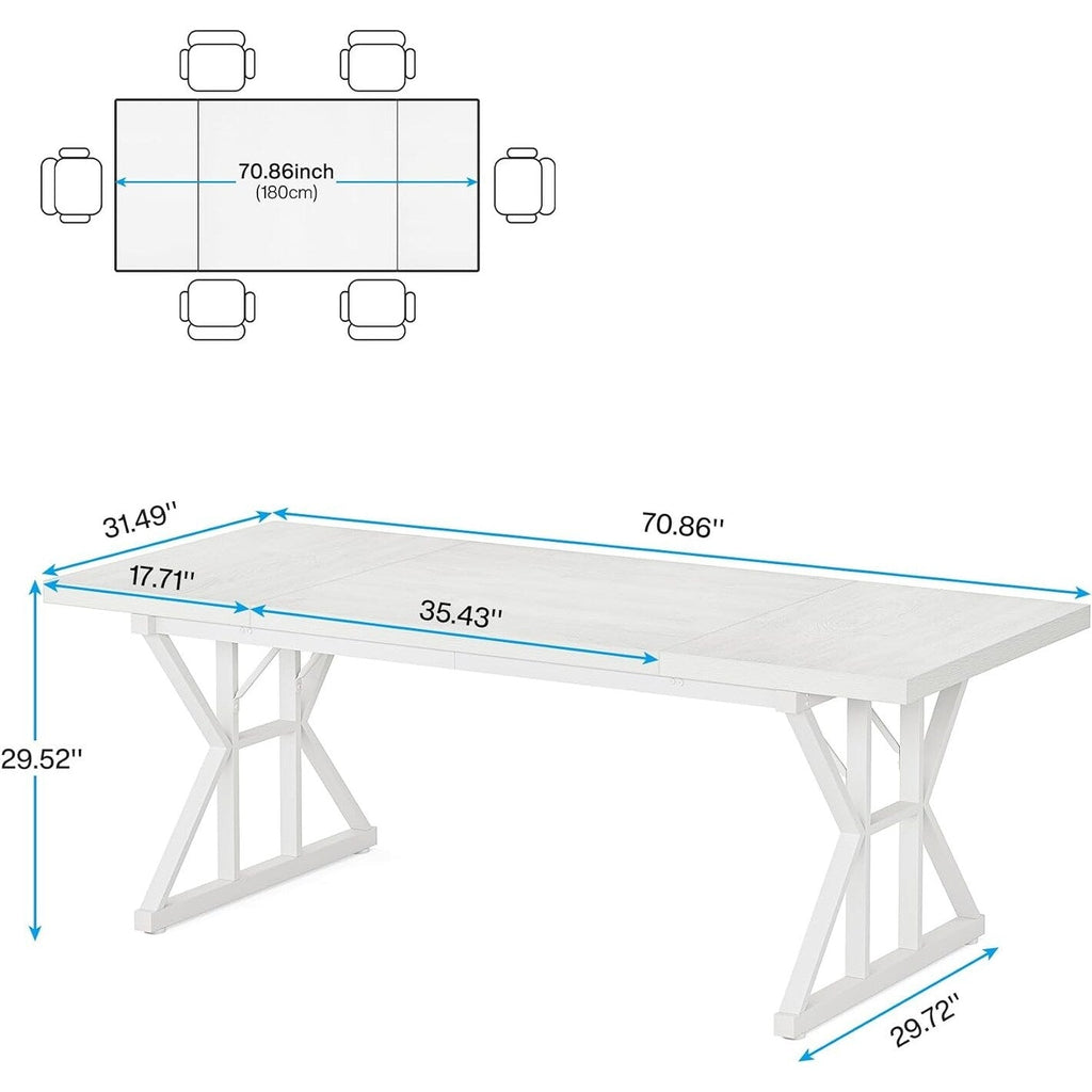 Table à manger de style ferme pour 6 personnes, table de cuisine rectangulaire en bois de 70,8 pouces