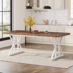Table à manger de style ferme pour 6 personnes, table de cuisine rectangulaire en bois de 70,8 pouces