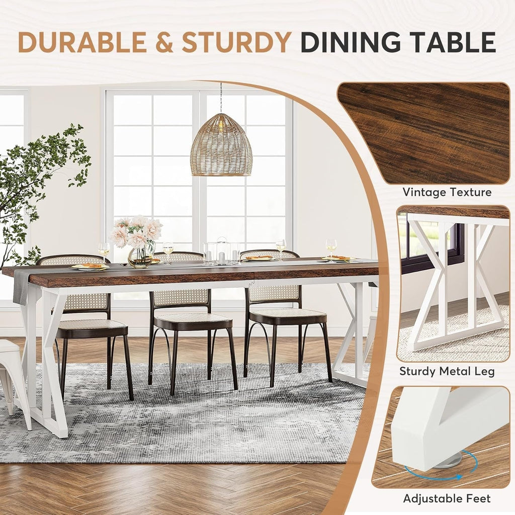 Table à manger de style ferme pour 6 personnes, table de cuisine rectangulaire en bois de 70,8 pouces