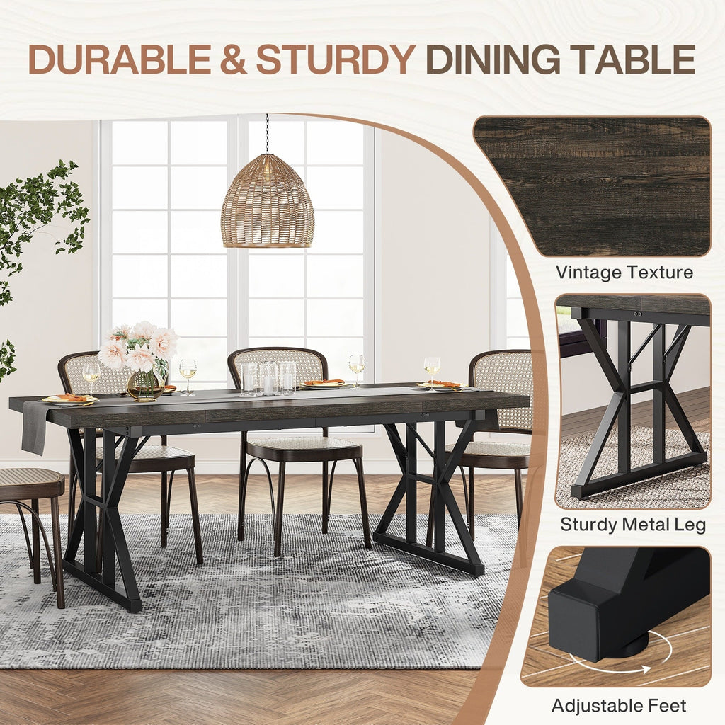 Table à manger de style ferme pour 6 personnes, table de cuisine rectangulaire en bois de 70,8 pouces
