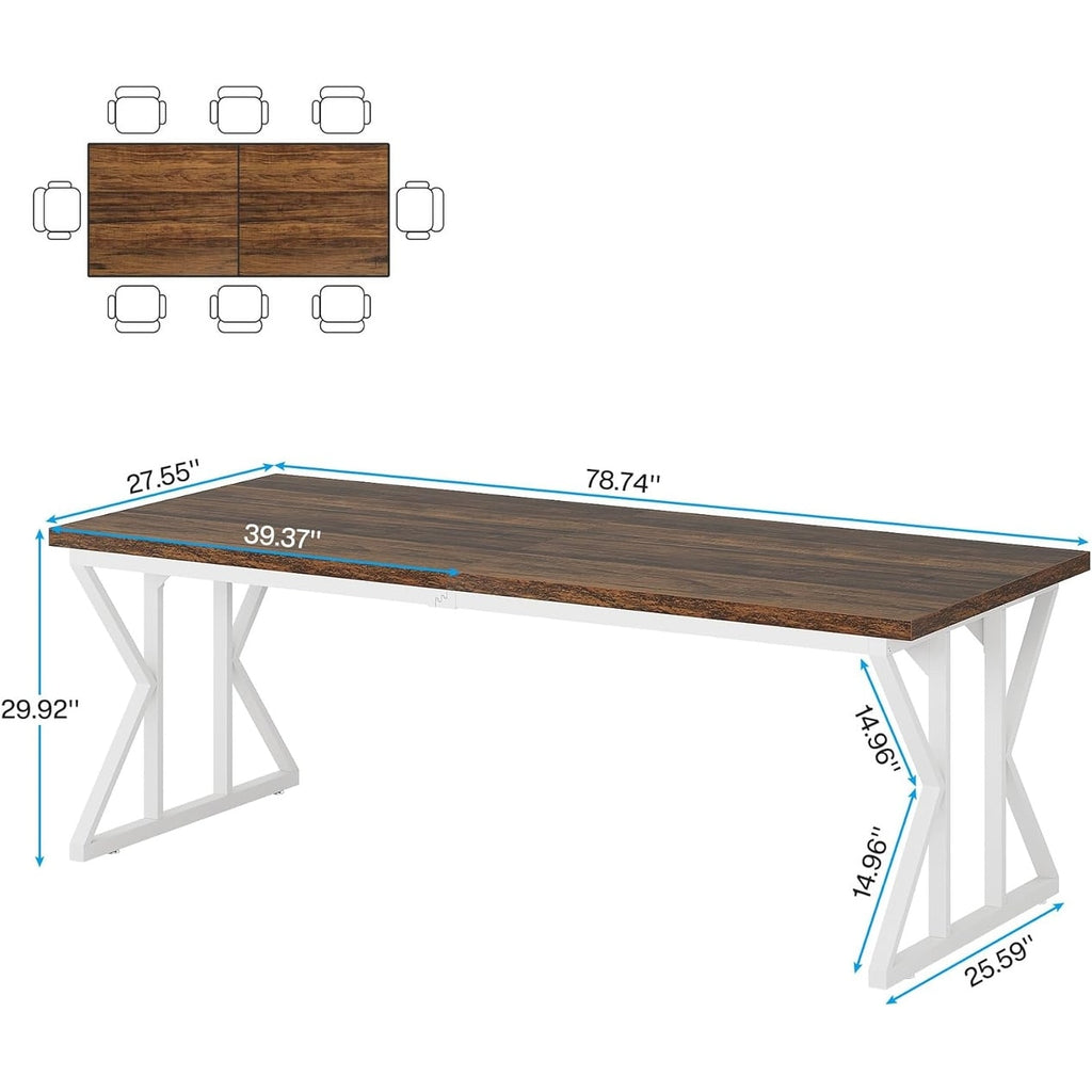 Table à manger de style ferme pour 6 personnes, table de cuisine rectangulaire en bois de 70,8 pouces