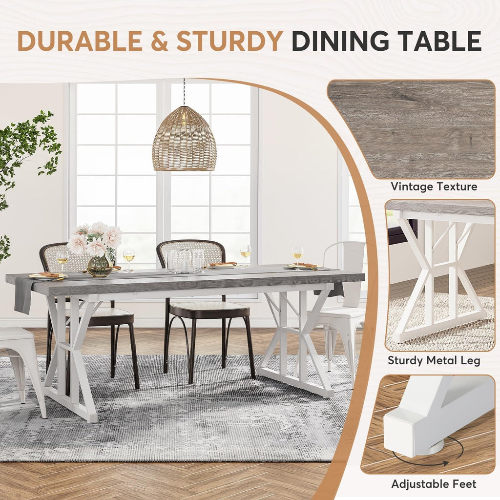 Table à manger de style ferme pour 6 personnes, table de cuisine rectangulaire en bois de 70,8 pouces