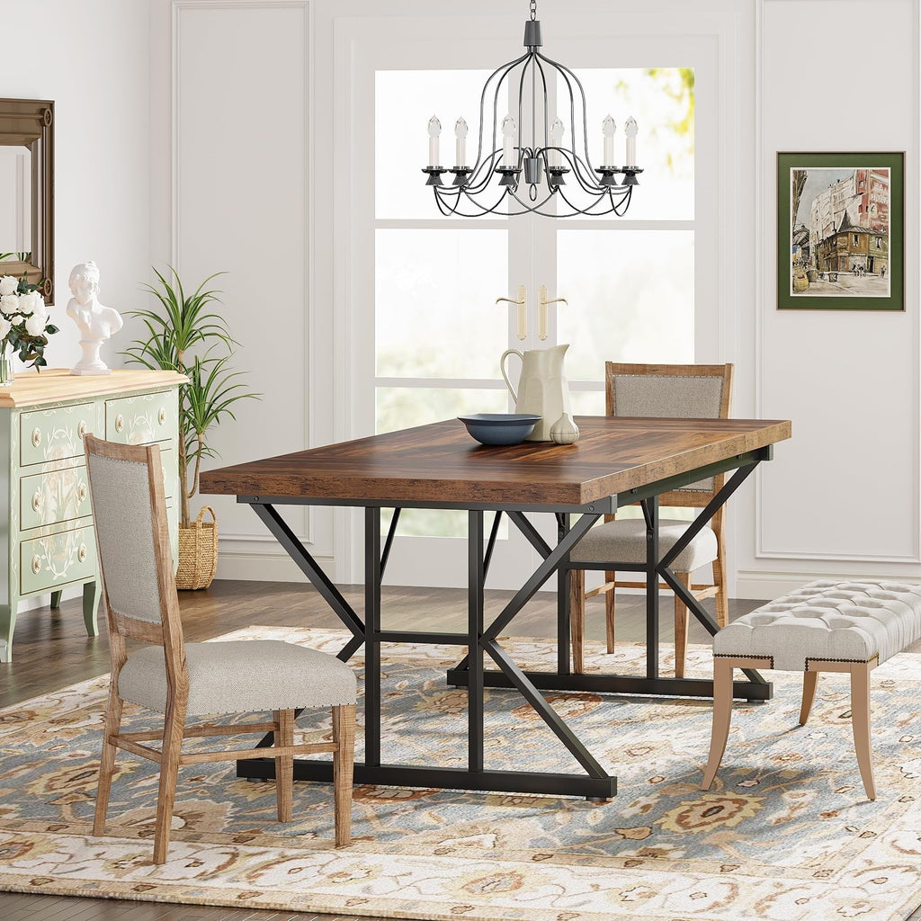 Table à manger de style ferme pour 6 personnes, table de cuisine rectangulaire en bois de 70,8 pouces