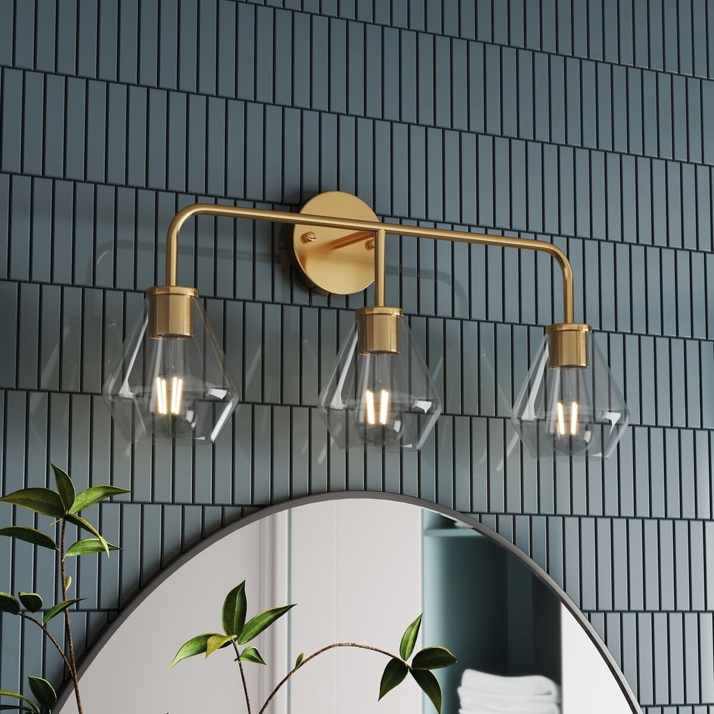 Luminaire de salle de bain Farmhouse Gold à 3 lumières en verre sur miroir