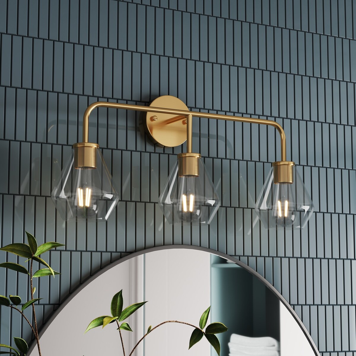 Luminaire de salle de bain Farmhouse Gold à 3 lumières en verre sur miroir