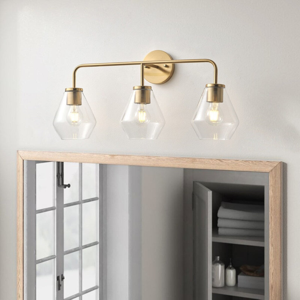 Luminaire de salle de bain Farmhouse Gold à 3 lumières en verre sur miroir