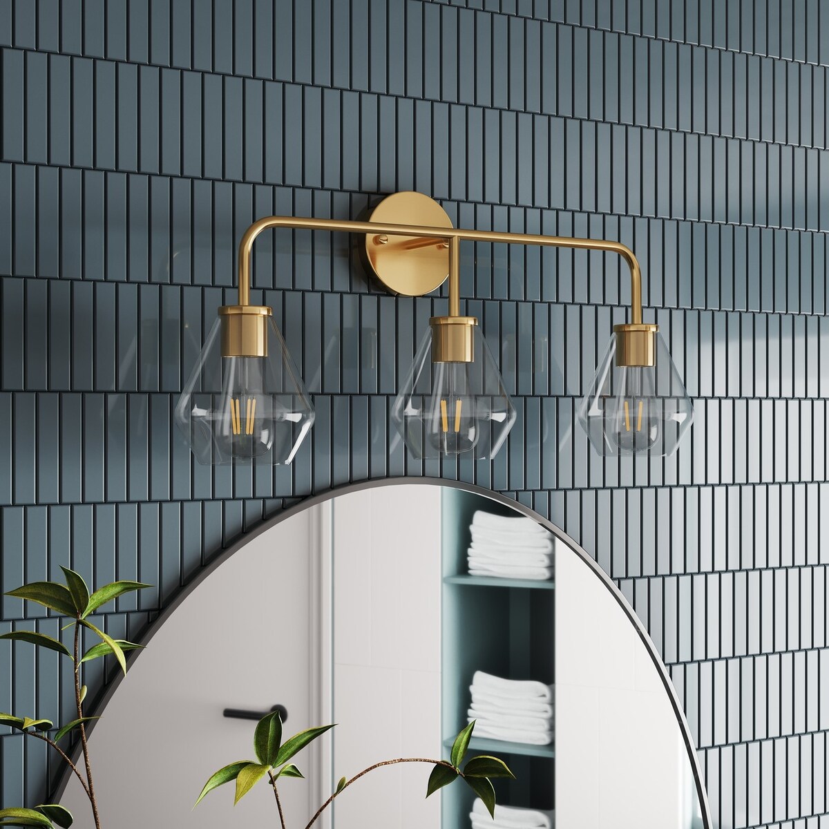 Luminaire de salle de bain Farmhouse Gold à 3 lumières en verre sur miroir