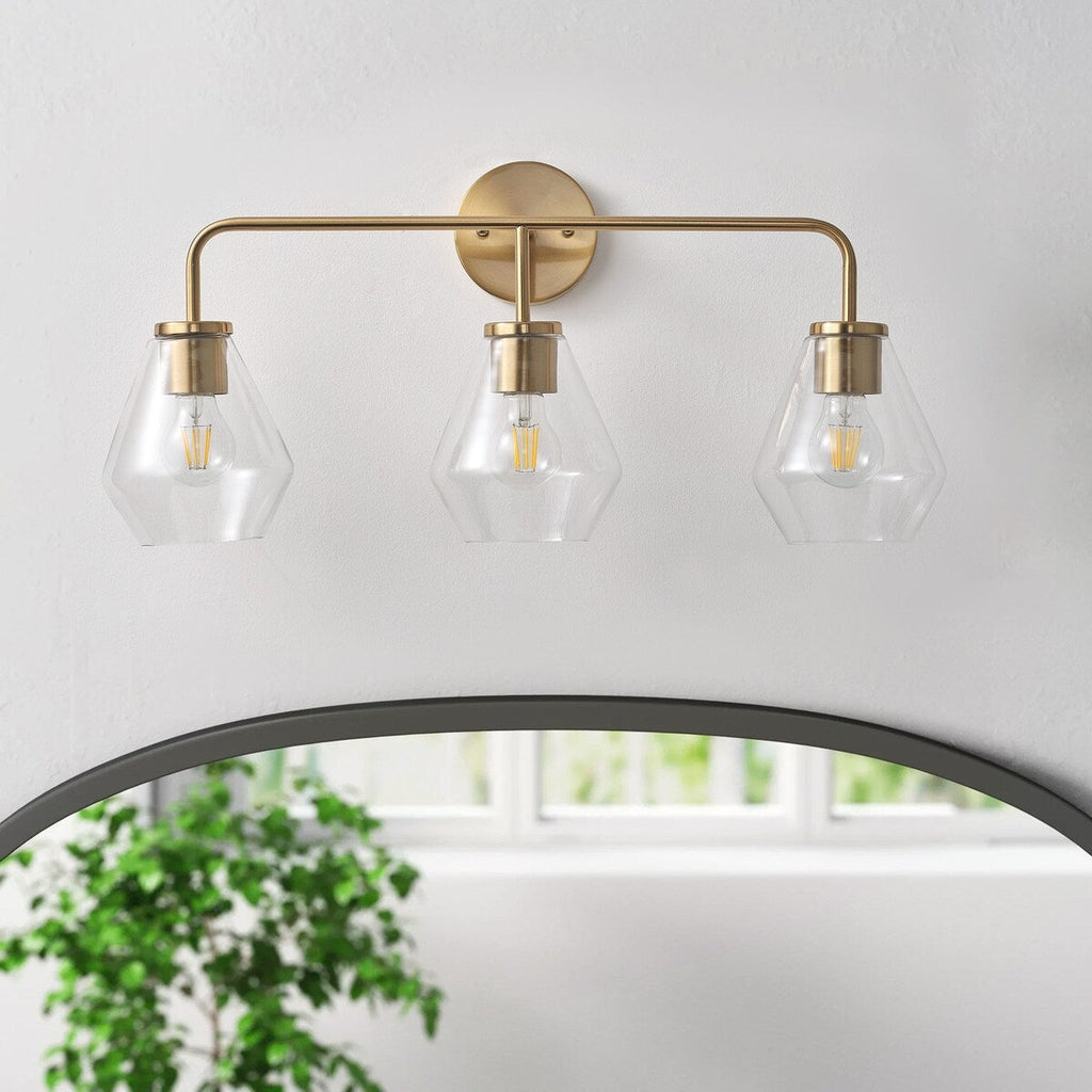 Luminaire de salle de bain Farmhouse Gold à 3 lumières en verre sur miroir