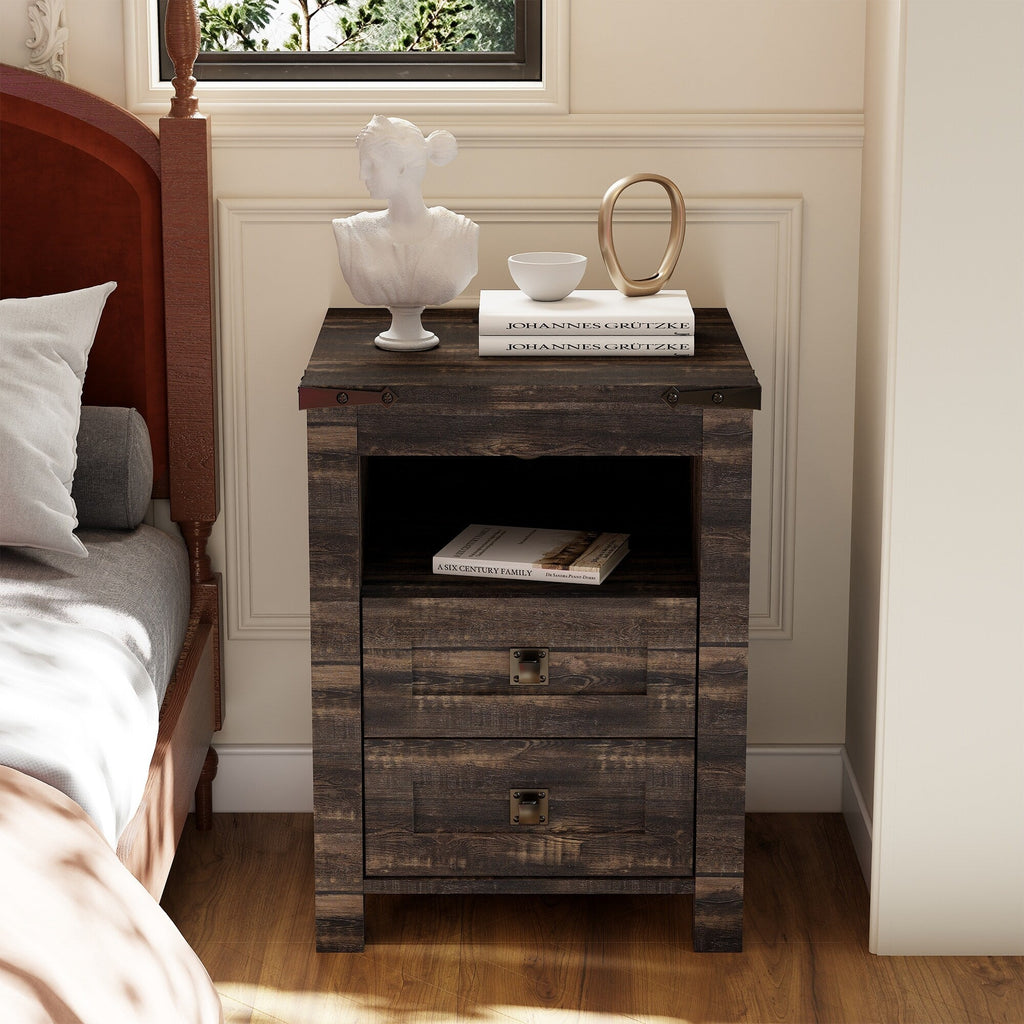 Table de chevet de style ferme avec station de charge, table d'appoint et table d'appoint