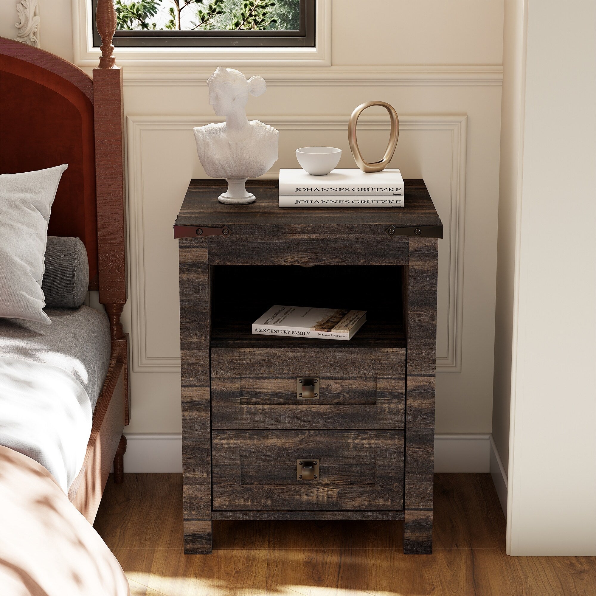 Table de chevet de style ferme avec station de charge, table d'appoint et table d'appoint