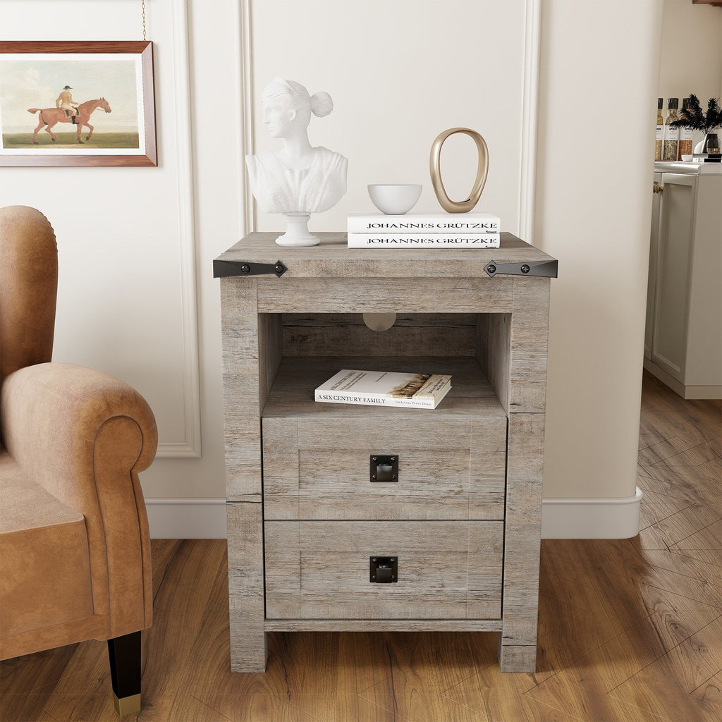 Table de chevet de style ferme avec station de charge, table d'appoint et table d'appoint
