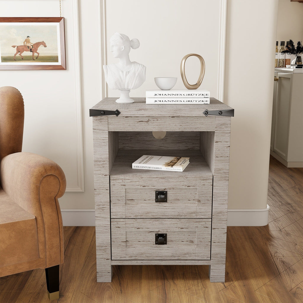 Table de chevet de style ferme avec station de charge, table d'appoint et table d'appoint
