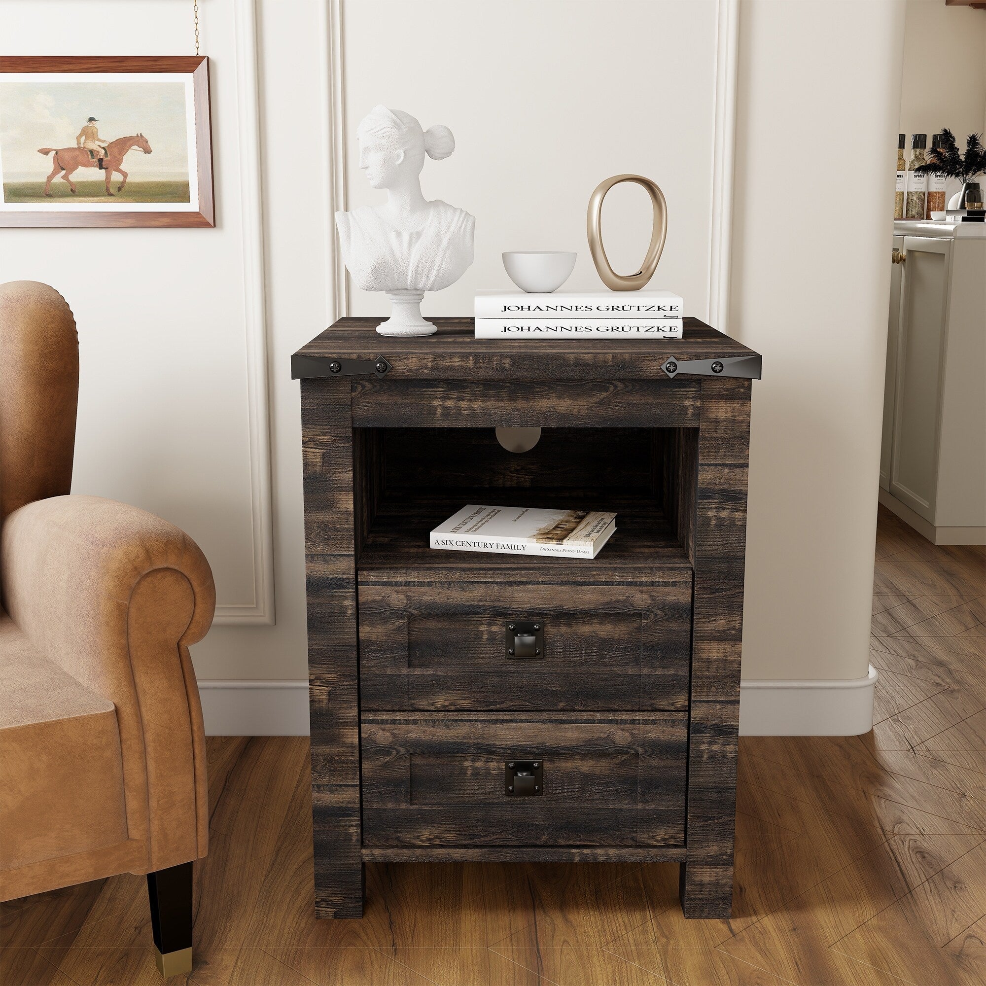 Table de chevet de style ferme avec station de charge, table d'appoint et table d'appoint