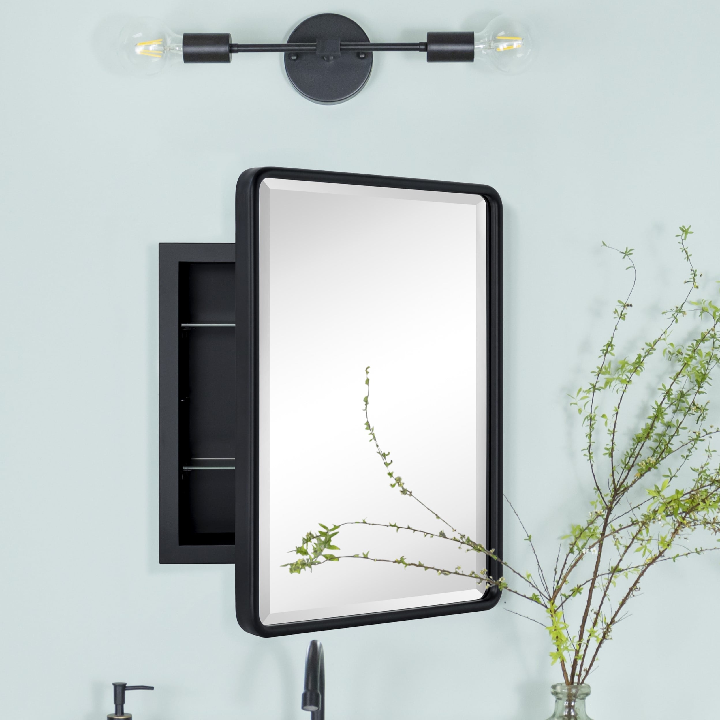 Armoires à pharmacie encastrées en métal avec miroir, style ferme, TEHOME
