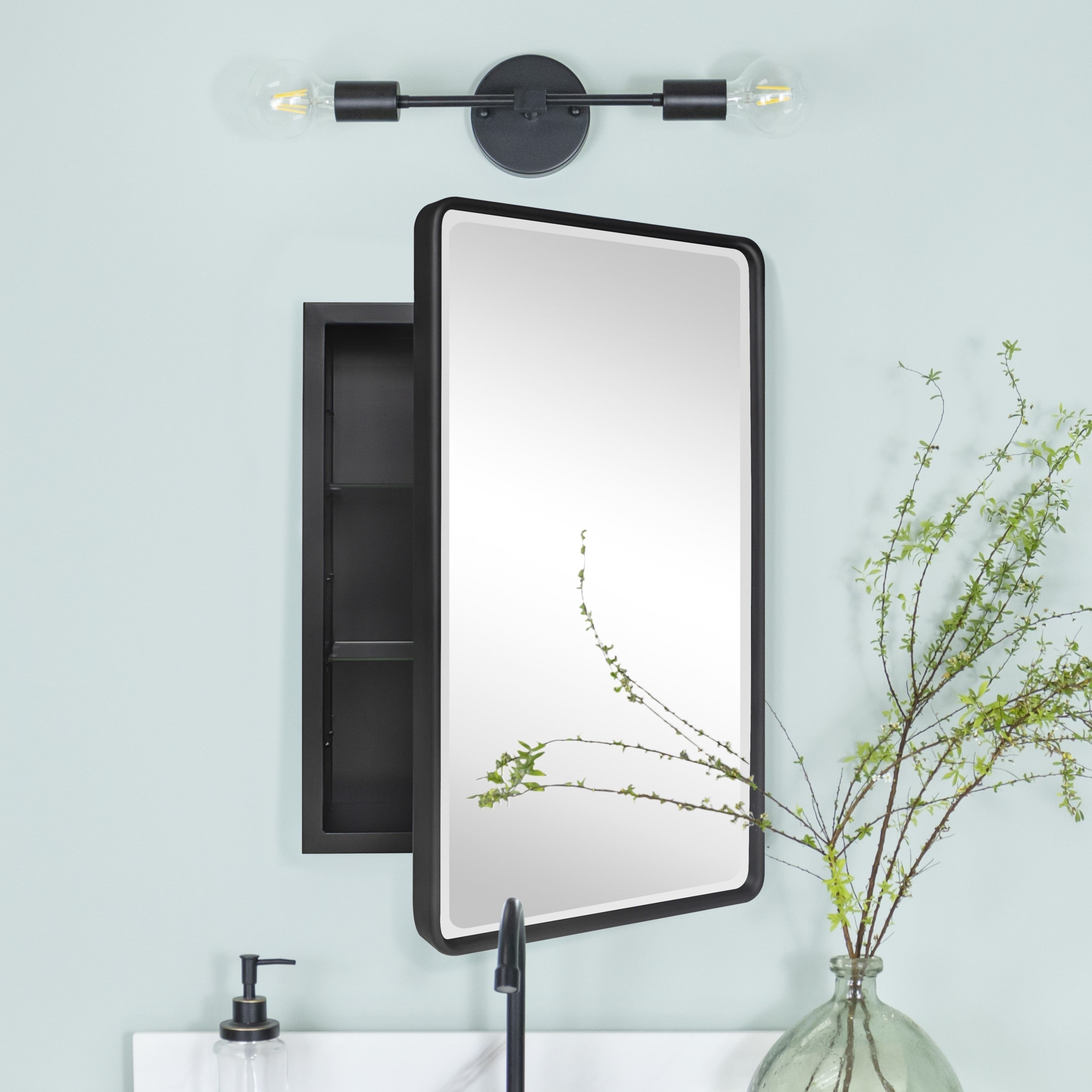 Armoires à pharmacie encastrées en métal avec miroir, style ferme, TEHOME
