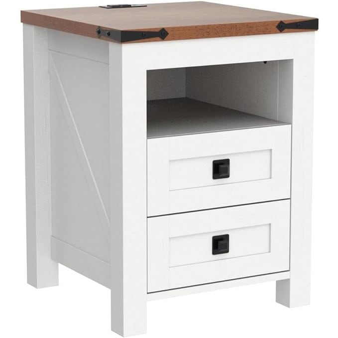 Table de chevet de style ferme avec station de charge, table d'appoint et table d'appoint