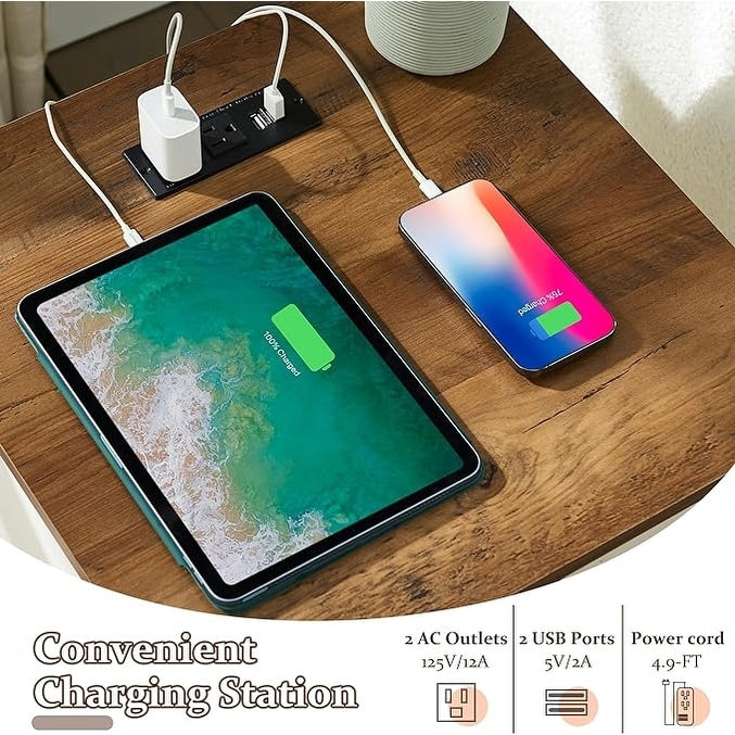 Table de chevet de style ferme avec station de charge, table d'appoint et table d'appoint