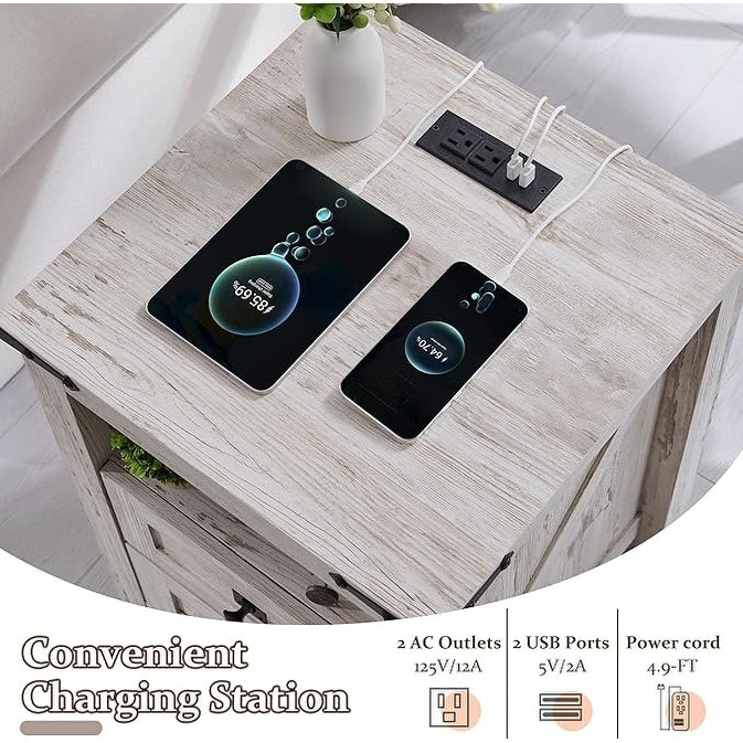 Table de chevet de style ferme avec station de charge, table d'appoint et table d'appoint