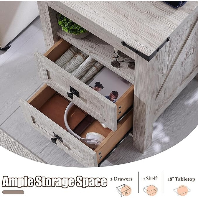 Table de chevet de style ferme avec station de charge, table d'appoint et table d'appoint