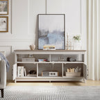 Farmhouse TV Stand for up to 65 TV with Doors and Open Shelves Media Console Power Outlet